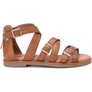 Carmelavoor vrouwen. 16080902-CAMEL Lederen sandalen 160809 bruin (37), Leer, Plat, Gesp, Casual