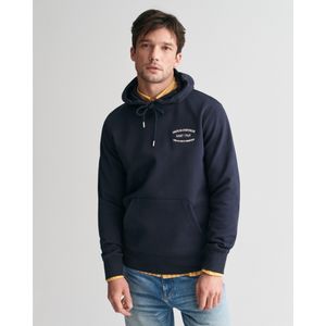 Gantvoor mannen. 2015070 Sweater met capuchon in klein marineblauw dessin (XL), Casual, Katoen