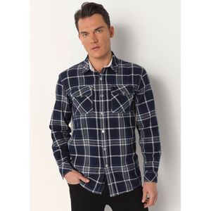 Lois Jeansvoor mannen. 145173373 Geruit overhemd marine metallic knopen (S), Casual, Katoen, Lange mouwen, Marineblauw