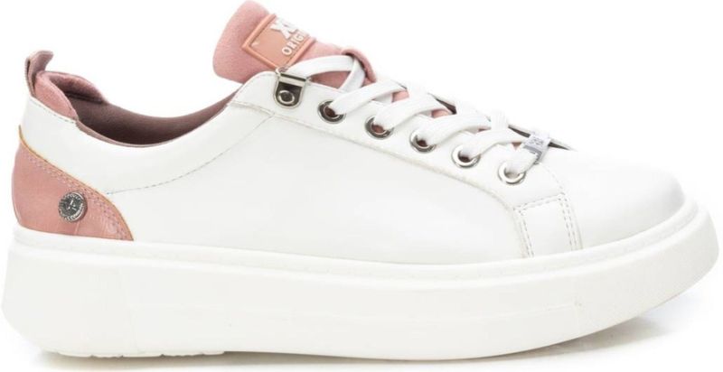 Xti - 14097602-NUDE - Trainers - Wit - Roze - Plat - Veters - Casual