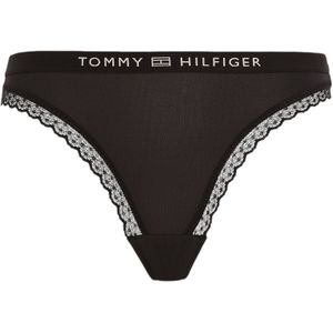 Tommy Hilfigervoor vrouwen. UW0UW04183 Slip met ton-sur-ton kant en marine logo (S), Homewear, Nylon, Marineblauw