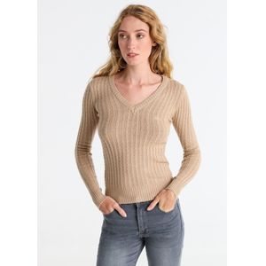 Lois Jeansvoor vrouwen. 453132660 Bruine gebreide trui (XS), Casual, Viscose, Lange mouwen