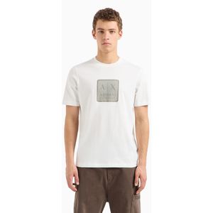 Armani Exchangevoor mannen. 6DZTHBZJ9JZ1895 Regular fit katoenen T-shirt met maxi-patch met ASV-logo groen (XL), Casual, Korte mouwen