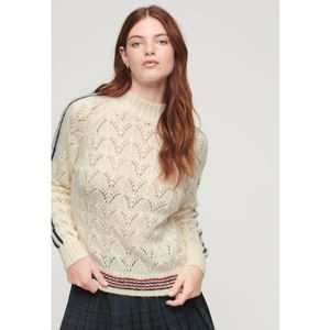 Superdryvoor vrouwen. W6110505A Gebreide Pointelle-trui beige (L), Casual, Acryl, Lange mouwen