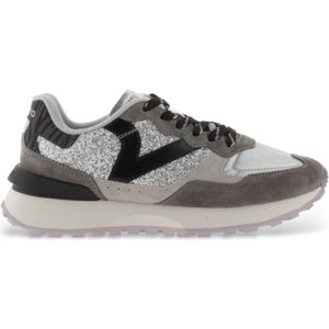 Victoriavoor vrouwen. 8807103 Rush-Metal Glitter grijs leren sportschoenen (38), Leer, Plat, 1 tot 3 cm, Veters, Casual