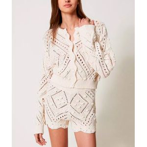 Twinsetvoor vrouwen. 251TP3541 Opengewerkt gebreid vest in beige katoenmix (M), Casual