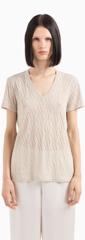 Armani Exchangevoor vrouwen. 6DYT09YJ8XZ1998 Gevlamd beige T-shirt (L), Casual, Katoen, Korte mouwen