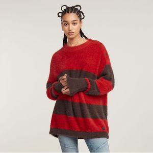 G-Starvoor vrouwen. D25272-D768-G811 Fuzzy streep losse trui rood (XXS), Casual, Polyamide, Lange mouwen