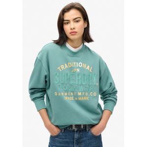 Superdryvoor vrouwen. W2012154A Losvallend sweatshirt met metallic logo Luxe turquoise (M), Casual, Katoen, Duurzaam