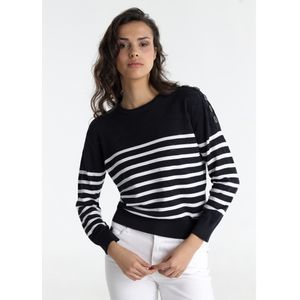 Lois Jeansvoor vrouwen. 453172741 Pullover met boxhals en wit plooidetail (S), Casual, Katoen