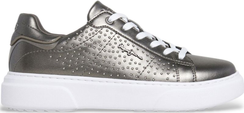 Pepe Jeans - Klassieke Sneakers - Zilver - Leer - Vetersluiting