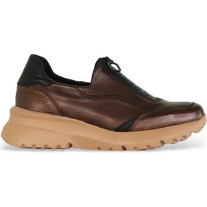 Hispanitasvoor vrouwen. HI233032 Bruine leren sportschoenen met rits (36), Leer, 1 tot 3 cm, Veters, Casual, Brons