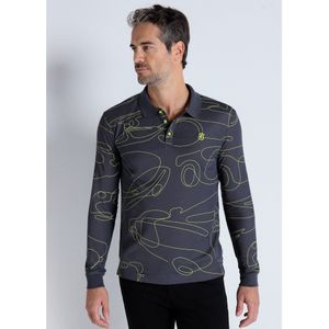 Bendorffvoor mannen. 830465234 BENDORFF - Bedrukte polo met lange mouwen grijs (XXL), Casual, Katoen, Klassiek