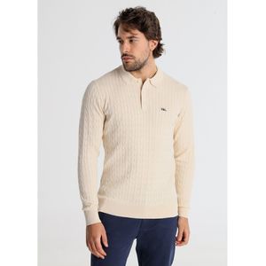 Victorio & Lucchino, V&Lvoor mannen. 630227122 Beige kabelgebreide polo (S), Casual, Katoen, Lange mouwen