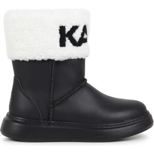 Karl Lagerfeldvoor meisjes. Z30312 Zwarte lederen enkellaarsjes met logo (31), Plat, Geen, Casual, kinderkleding