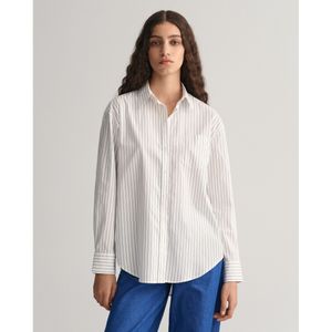 Gantvoor vrouwen. 4300239 Relaxed Fit wit gestreept popeline overhemd (34), Casual, Katoen, Lange mouwen