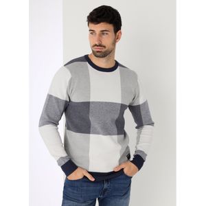 Bendorffvoor mannen. 870495426 Trui met kraag en grijze intarsia-ruitenprint (S), Casual, Grijs, Viscose