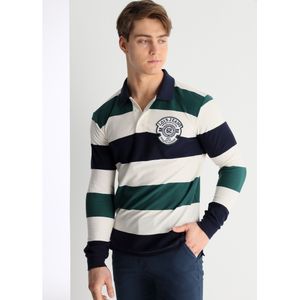 Lois Jeansvoor mannen. 132693952 Poloshirt met lange mouwen, jacquard geweven met witte strepen (S), Casual, Katoen