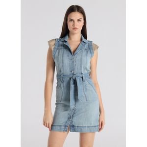 Lois Jeansvoor vrouwen. 448382642 Denim korte jurk, geknoopt met blauwe riem (XS), Casual, Katoen, Korte mouwen