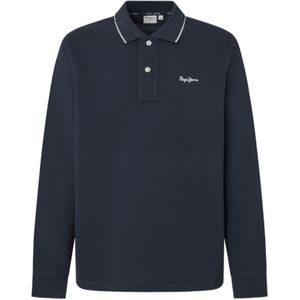 Pepe Jeansvoor mannen. PM542102 Hans marine polo (L), Casual, Katoen, Lange mouwen, Marineblauw