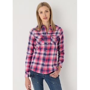 Lois Jeansvoor vrouwen. 431182646 Overhemd met lange mouwen van viscose met rood ruitpatroon (XS), Casual, Roze, Katoen
