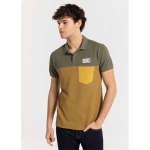 Lois Jeansvoor mannen. 132463851 Blokkleurige polo met korte mouwen en borstzakje groen (3XL), Casual, Katoen