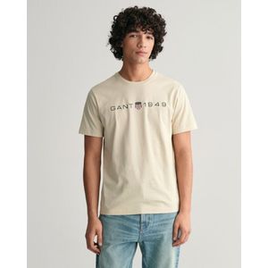 Gantvoor mannen. 2003242 Bedrukt grafisch T-shirt beige (XXL), Casual, Katoen, Korte mouwen, Duurzaam