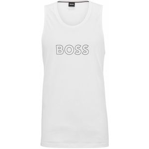 BOSSvoor mannen. 50491711 Gebreide katoenen tanktop met zwarte logoprint (XL), Casual, Mouwloos / spaghettibandjes