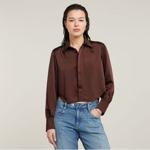 G-Starvoor vrouwen. D25269-D414-9823 Vakantie Cropped Shirt bruin (L), Casual, Lange mouwen, Gerecycled polyester, Duurzaam