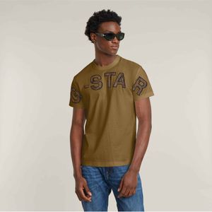 G-Starvoor mannen. D25533-C336-7162 T-shirt met embroprint bruin (L), Casual, Korte mouwen, Biologisch katoen, Duurzaam