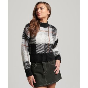 Superdryvoor vrouwen. W6110496A Vierkant gesneden gebreide trui met zwart dessin (M), Casual, Acryl