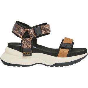 Pepe Jeansvoor vrouwen. PLS90654 Sandalen Venus Nature zwart -hoge sleehak 6cm (36), 5 tot 8 cm, Klittenband, Casual