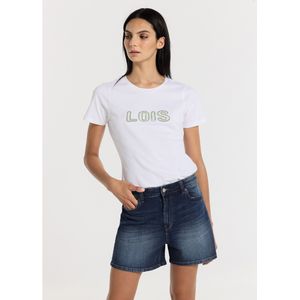 Lois Jeansvoor vrouwen. 217332612 Denim mom fit shorts - Navy lange broek (26), Casual, Katoen, Marineblauw