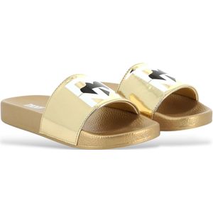 DKNYvoor vrouwen/meisjes. D62093 Gouden logo sandalen (28), Goudkleurig, Plat, Geen, Casual, kinderkleding
