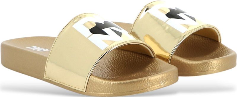 DKNYvoor vrouwen/meisjes. D62093 Gouden logo sandalen (28), Goudkleurig, Plat, Geen, Casual, kinderkleding