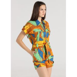 Lois Jeansvoor vrouwen. 290412681 Maxi-jumpsuit met bladprint en veelkleurige zakken (XS), Casual, Viscose, Korte mouwen