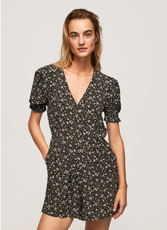 Pepe Jeans - PL230454 - Overall - Zwart - Korte Mouwen - Bloemenprint - Duurzaam