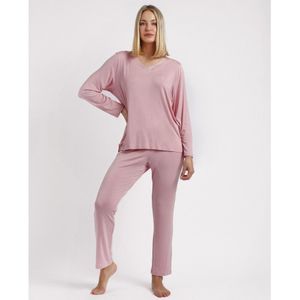 Admasvoor vrouwen. 60241-0-000286 Pyjama met lange mouwen en satijnen bandjes roze (M), Homewear, Modaal, Elastaan