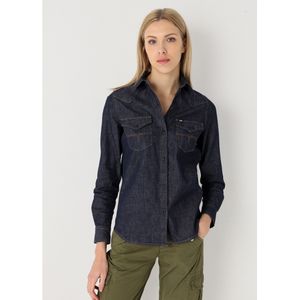 Lois Jeansvoor vrouwen. 431183945 Navy gewassen overhemd met lange mouwen (S), Casual, Katoen, Marineblauw