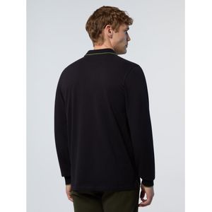 North Sailsvoor mannen. 692454 Poloshirt met logo op kraag zwart (L), Casual, Katoen, Lange mouwen