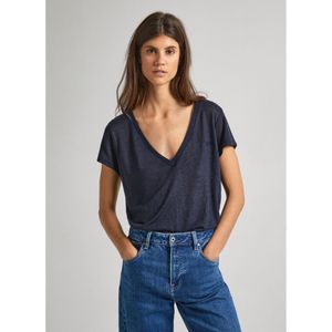 Pepe Jeansvoor vrouwen. PL505855 Marine V-hals T-shirt (S), Casual, Katoen, Korte mouwen, Marineblauw