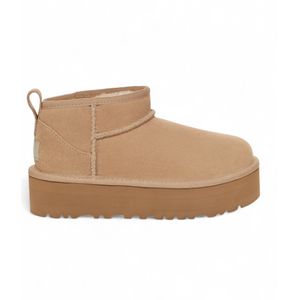 UGGvoor vrouwen/meisjes. 1157791K Classic Ultra Mini Platform Leren Enkellaarsjes beige (32.5), Leer, 3 tot 5 cm, Geen, Casual, Homewear, ki