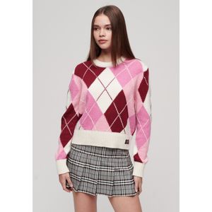 Superdryvoor vrouwen. W6110543A Roze jacquard pullover met ronde hals (XL), Casual, Acryl, Lange mouwen