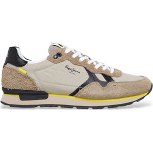 PEPE JEANS - Retro-geïnspireerde Hardloopschoenen - Beige - Combinatie van Stoffen - Vetersluiting
