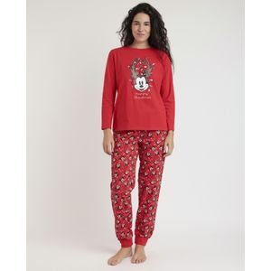 Disneyvoor vrouwen. 62688-0-000306 Mickey Xmas Pyjama met lange mouwen rood (XL), Homewear, Katoen