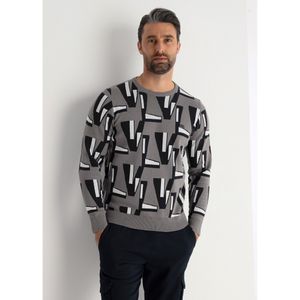 Victorio & Lucchino, V&Lvoor mannen. 670107097 Grijs jacquard gebreid sweatshirt zonder capuchon (S), Casual, Katoen, Lange mouwen