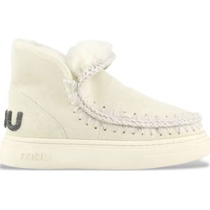 Mouvoor vrouwen. MU.FW411001A Leren enkellaarsjes Eskimo sneak vet glitter logo off white (38), Leer, Wit, 3 tot 5 cm, Geen, Casual