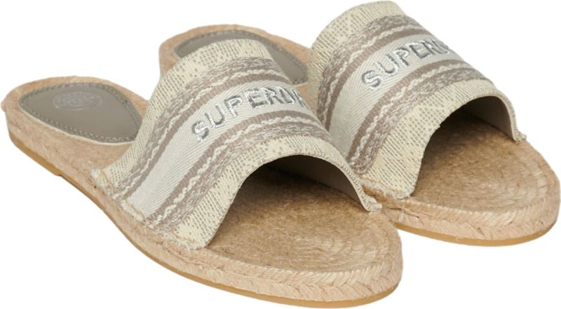Superdry - Canvas Espadrille Overlay Slider - Zwart - Linnen - Rubberen Zool