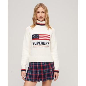 Superdryvoor vrouwen. W6110538A Amerikaanse gebreide trui met omgeslagen kraag Rood (XS), Casual, Katoen, Lange mouwen