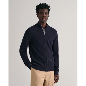 Gantvoor mannen. 8040524 Katoenen piqué vest met ritssluiting in marineblauw (5XL), Casual, Lange mouwen